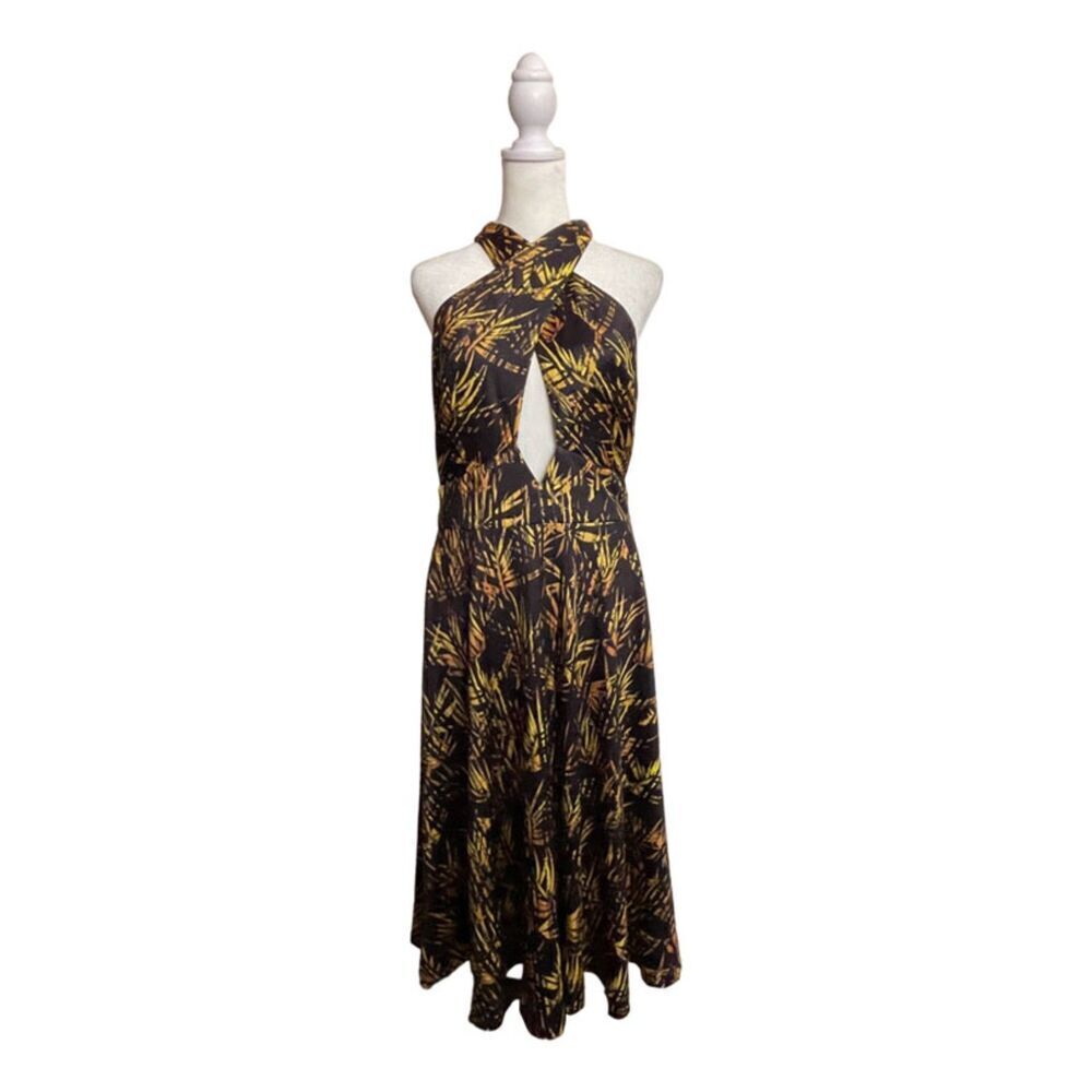 Beautiful Nights Halter Peephole Front Black & Gold Dress Size L - Picture 2 of 9